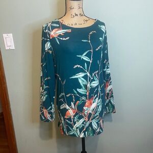 Chico's Womens Boho Business Career Office Work Floral Tunic Blouse Green L Or 2